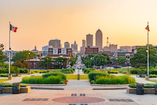Des Moines, Iowa Skyline From The State Capital At Sunset